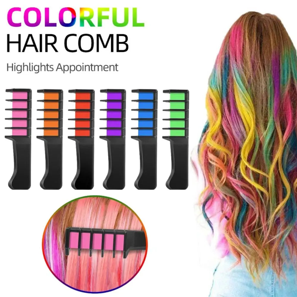 6 Colors Hair Dye Marker Washable Hair Chalk Comb Highlight Stripe Color Temporary Mini Disposable Hair Color Dye Hair Styling