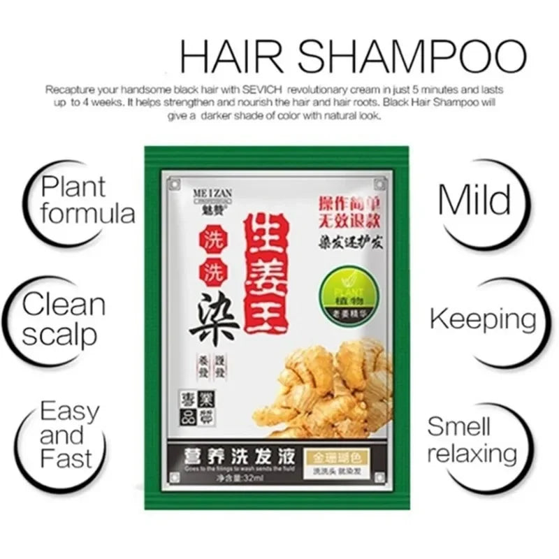 Mild Hair Dye Safe Ginger Extracts Shampoo for Men Women All Hair Shampoo Formula Instant Dye White into Blacks semi permanent