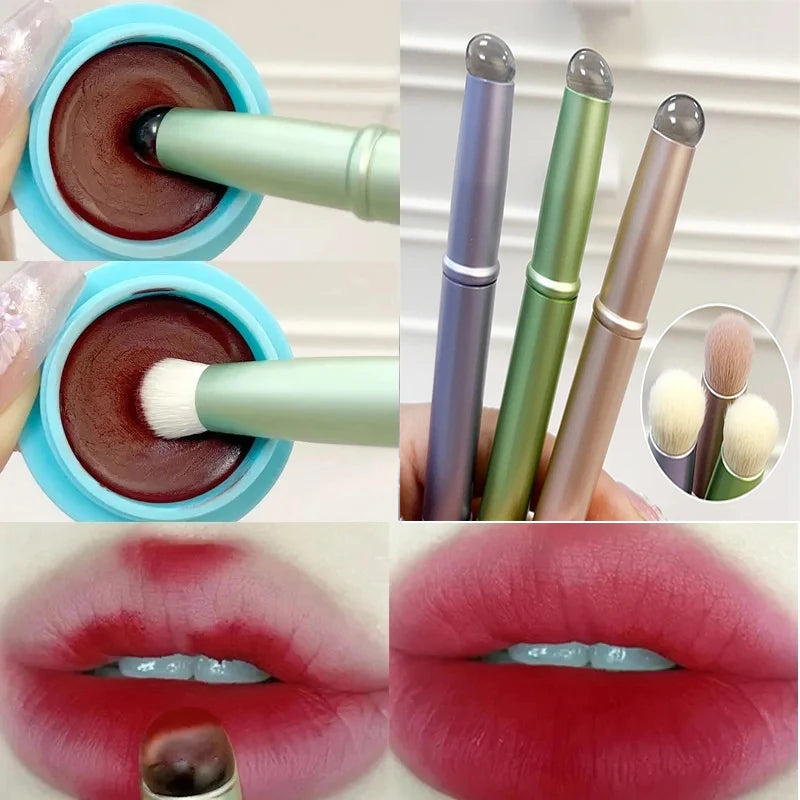 Silicone Lip Brush with Cover Double Head Angled Concealer Brush Fingertips Soft Lipstick Round Head Makeup Brushes Beauty Tools