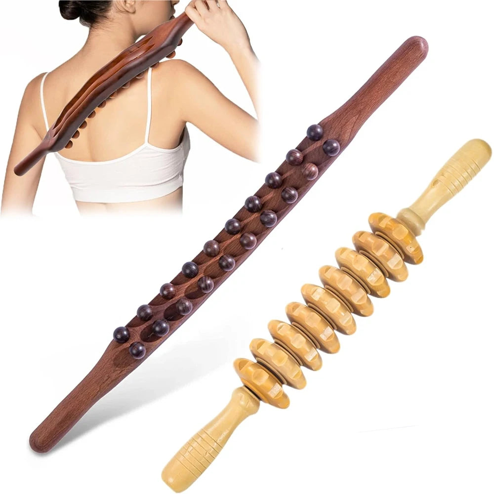 Wood Therapy Massage Tools for Body Shaping,20 Beads Point Treatment Gua Sha Tools and Manual Massage Roller Stick for Fascia