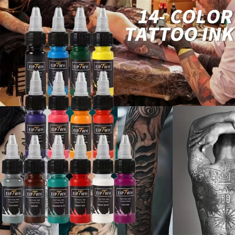 15ml 7/14colors Tattoo Ink Pigment with Box Body Art Tattoo Kits Beauty Paints Makeup Tattoo Supplies Semi-permanent