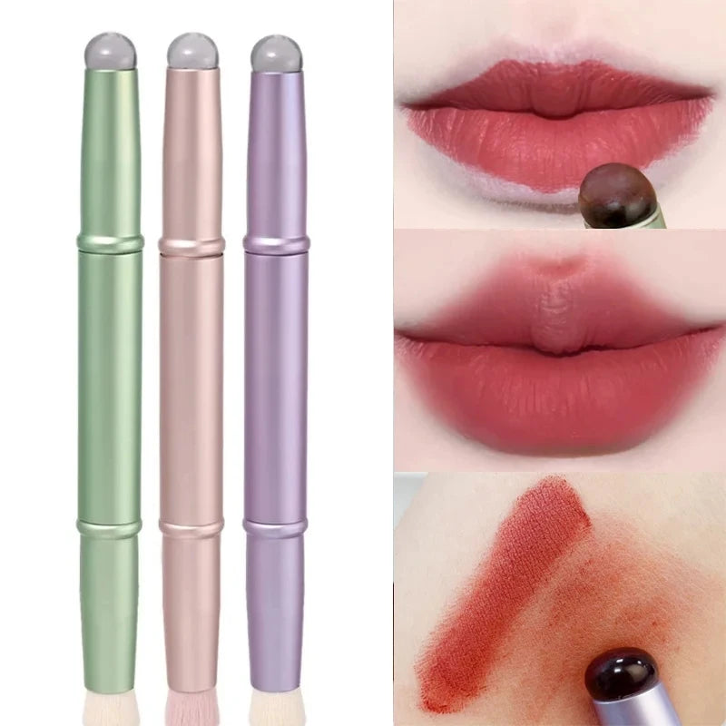 Silicone Lip Brush with Cover Double Head Angled Concealer Brush Fingertips Soft Lipstick Round Head Makeup Brushes Beauty Tools