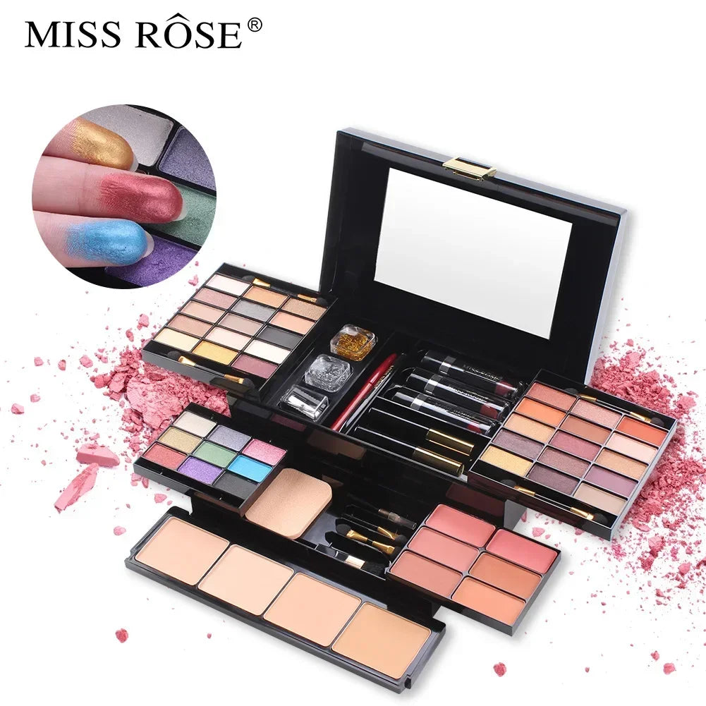 Miss Rose Professional Makeup Case Gift Set Kit-Women Combination-Holiday Cosmetic Eye Shadow Lip Gloss Blush Combo Palette