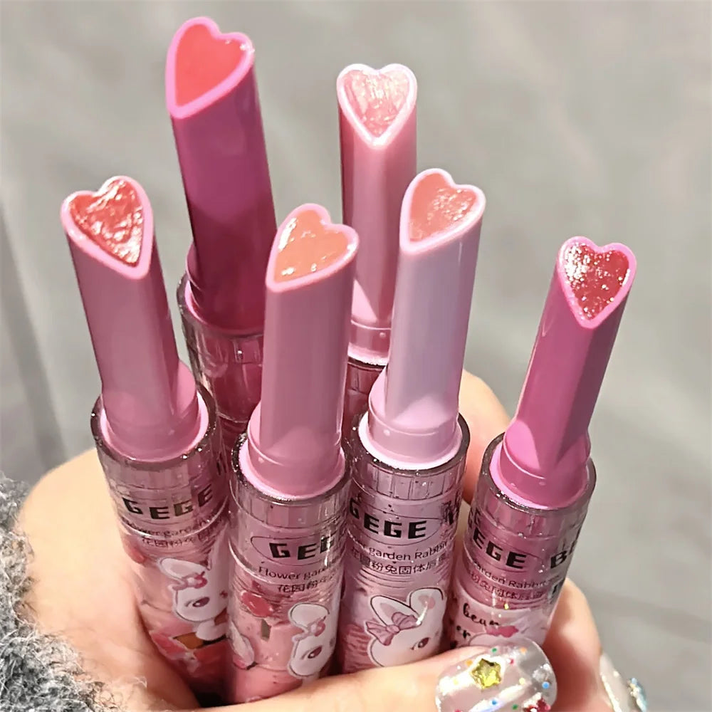 1Pcs Mirror Glass Solid Lip Glaze Flowers Water Light Heart Shape Lipstick Cute Rabbit Jelly Lip Gloss Korean Lip Tint Makeup