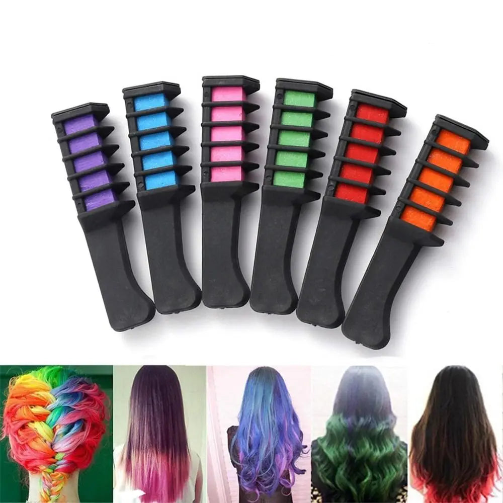 6 Colors Hair Dye Marker Washable Hair Chalk Comb Highlight Stripe Color Temporary Mini Disposable Hair Color Dye Hair Styling