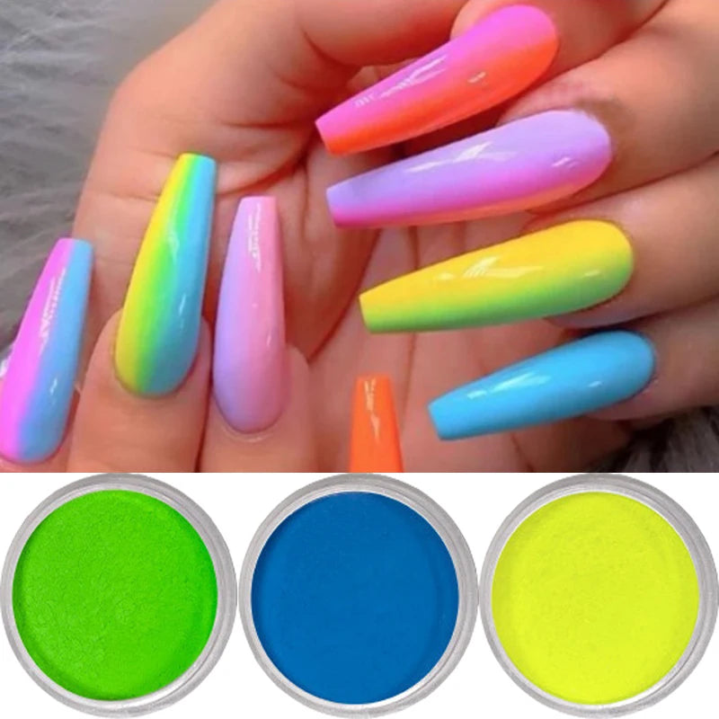 6PCS/set Nails Art Glitter Fluorescent Nail Powder Neon Pigment Eyeshadow Powder Nail Glitter Gel Polish Nails Art Decoration