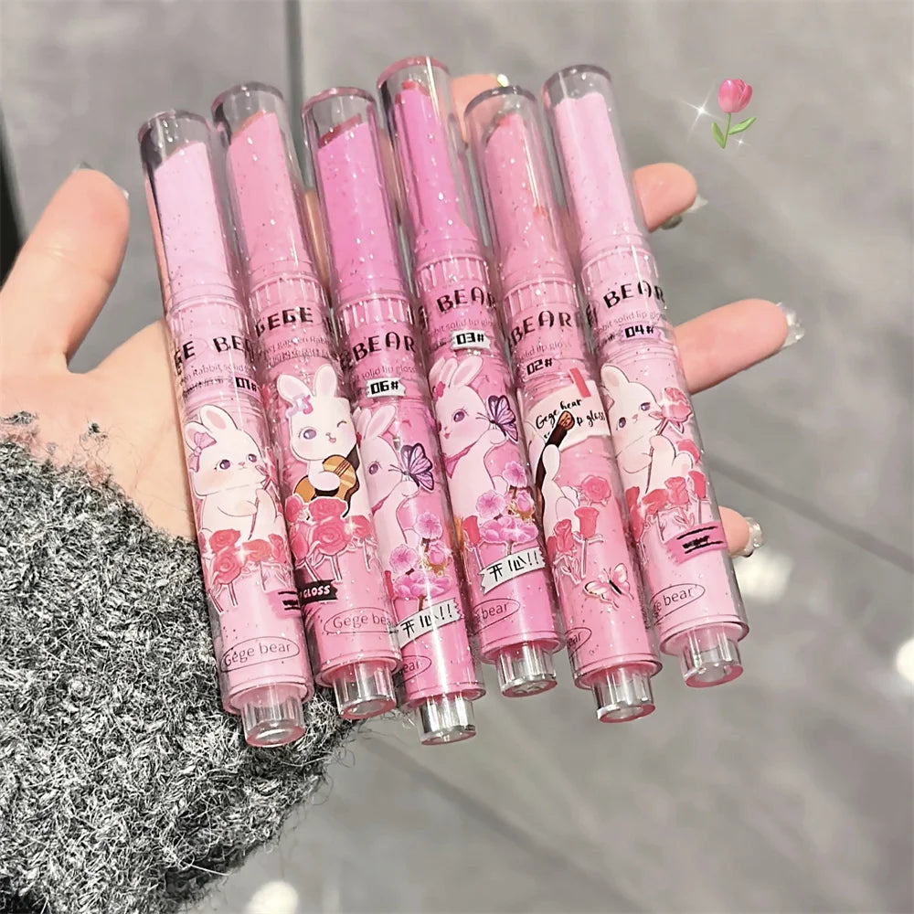 1Pcs Mirror Glass Solid Lip Glaze Flowers Water Light Heart Shape Lipstick Cute Rabbit Jelly Lip Gloss Korean Lip Tint Makeup