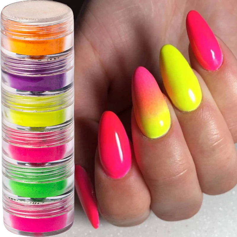 6PCS/set Nails Art Glitter Fluorescent Nail Powder Neon Pigment Eyeshadow Powder Nail Glitter Gel Polish Nails Art Decoration