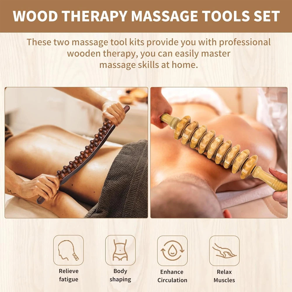 Wood Therapy Massage Tools for Body Shaping,20 Beads Point Treatment Gua Sha Tools and Manual Massage Roller Stick for Fascia