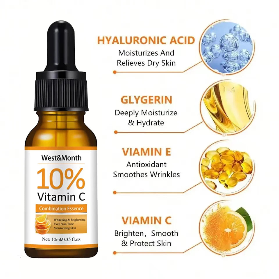 Vitamin C Serum For Face Hyaluronic Acid Lighten Age Black Spots Sunburn Anti-oxidation Wrinkle Remove Shrink Pore Skin Care