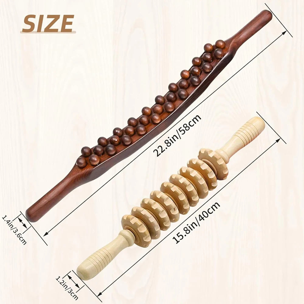 Wood Therapy Massage Tools for Body Shaping,20 Beads Point Treatment Gua Sha Tools and Manual Massage Roller Stick for Fascia