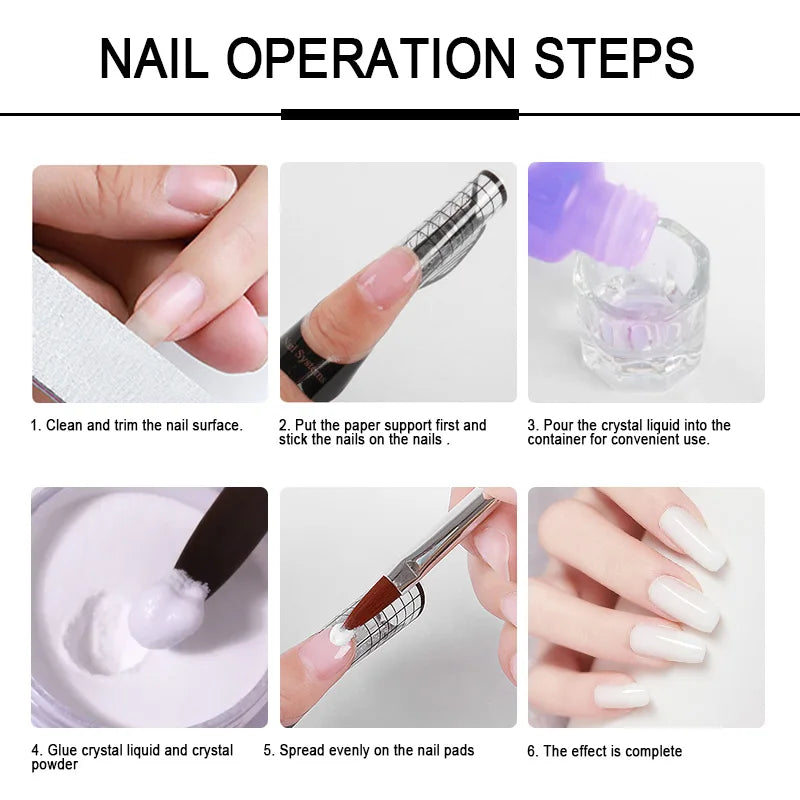 Acrylic Nail Kit Nails Acrylic Powder Manicure Set Kit Profesional with Liquid Monomer Nail Brush Nail Tips for Nails Extension