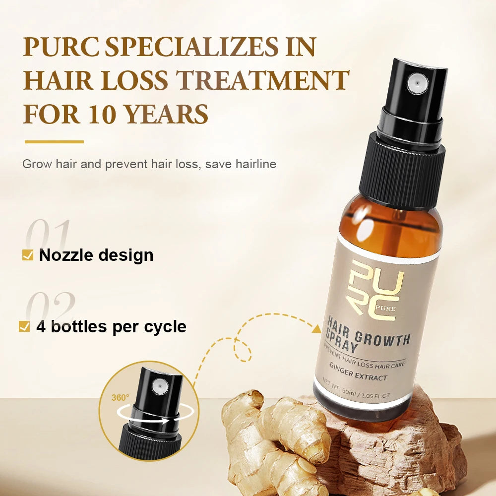 PURC Ginger Hair Growth Products for Men Women Ginger Hair Loss Treatment Regrowth Hair Spray Hair Care Beauty Health