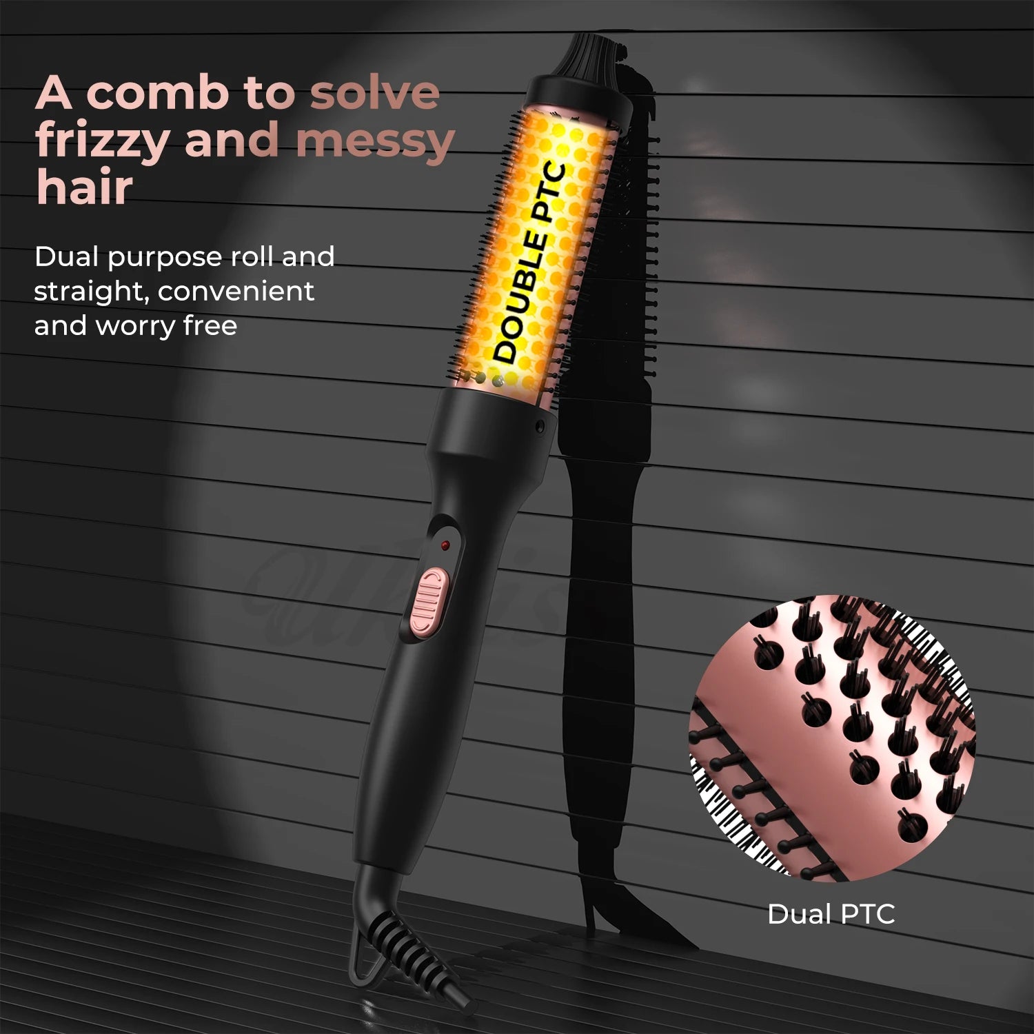 Heated Hair Styling Brush Ceramic Curling Iron Multi functional Hair Styling Appliances Brush for Women Hair Volumizing Comb