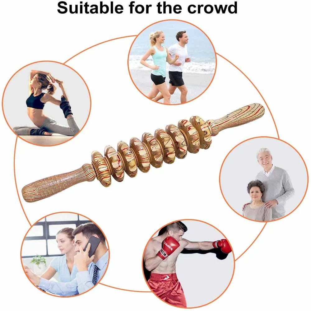 9 Rollers Wooden Massager Handheld Roller Stick Trigger Point Manual Massage Tools for Anti-cellulite, Body Muscle Pain Relief