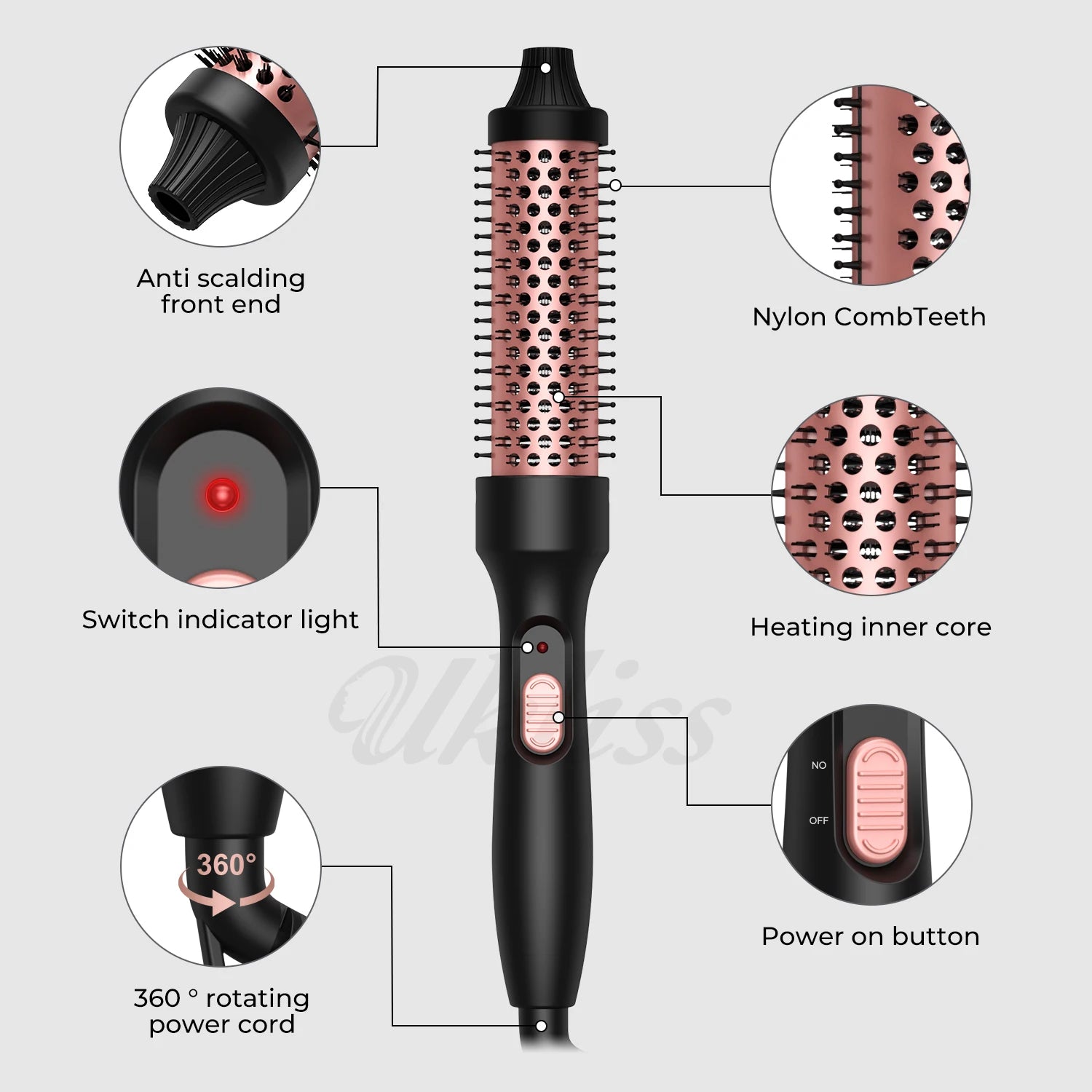 Heated Hair Styling Brush Ceramic Curling Iron Multi functional Hair Styling Appliances Brush for Women Hair Volumizing Comb