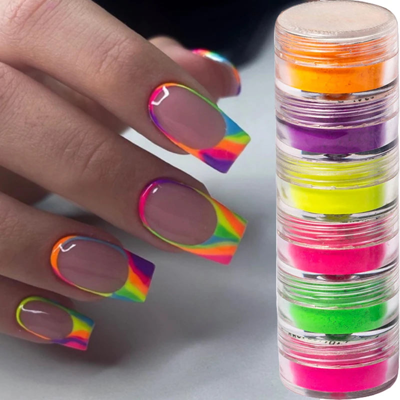 6PCS/set Nails Art Glitter Fluorescent Nail Powder Neon Pigment Eyeshadow Powder Nail Glitter Gel Polish Nails Art Decoration