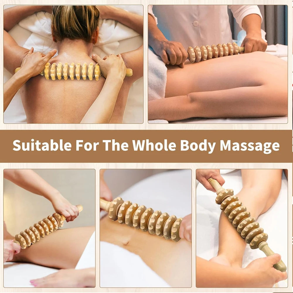 Wood Therapy Massage Tools for Body Shaping,20 Beads Point Treatment Gua Sha Tools and Manual Massage Roller Stick for Fascia