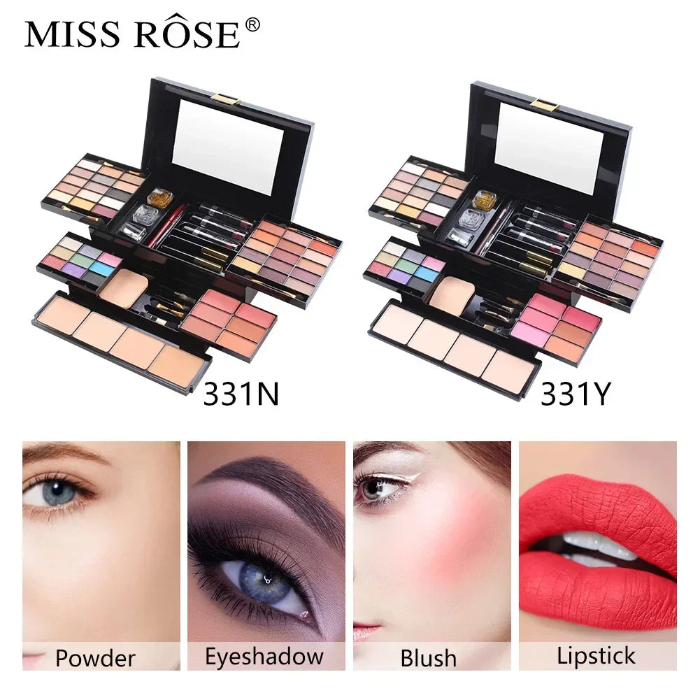 Miss Rose Professional Makeup Case Gift Set Kit-Women Combination-Holiday Cosmetic Eye Shadow Lip Gloss Blush Combo Palette